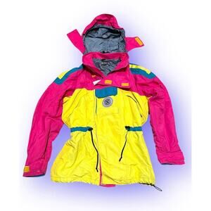 Vtg Wilderness Expirience Ski Snow Jacket Women Size Medium Pink Yellow